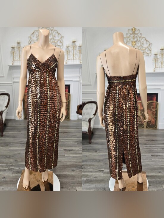 Neiman Marcus Dresses & Skirts - Neiman Marcus Vintage 80s Bronze Gold Sequin Disco Party Prom Dress sz 5/6